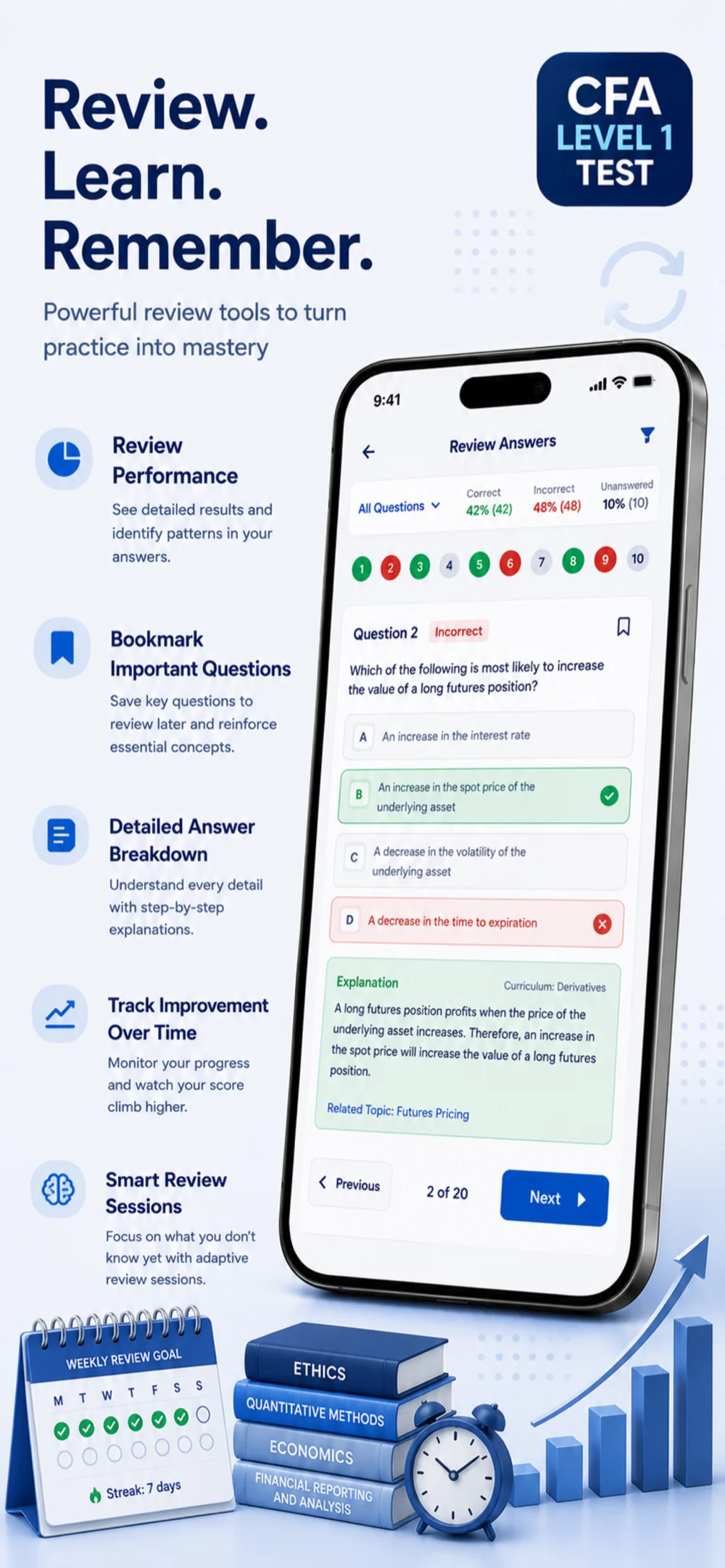 Review, learn and remember with powerful review tools